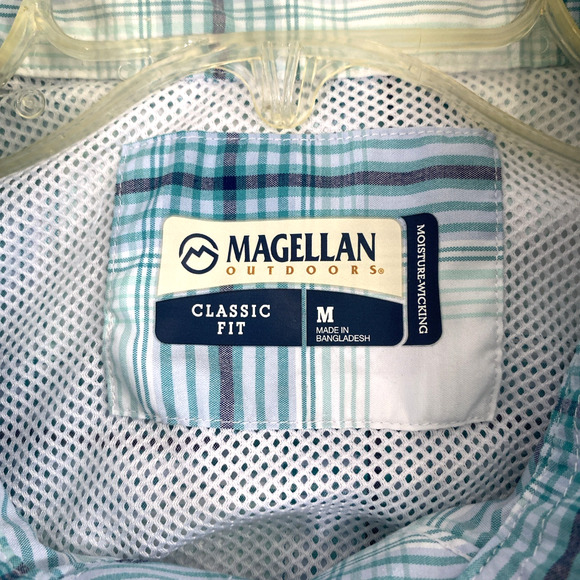 Magellan Shirt Mens Medium Blue Plaid Pearl‎ Snap Vented Outdoors Fish Wicking - Picture 3 of 12